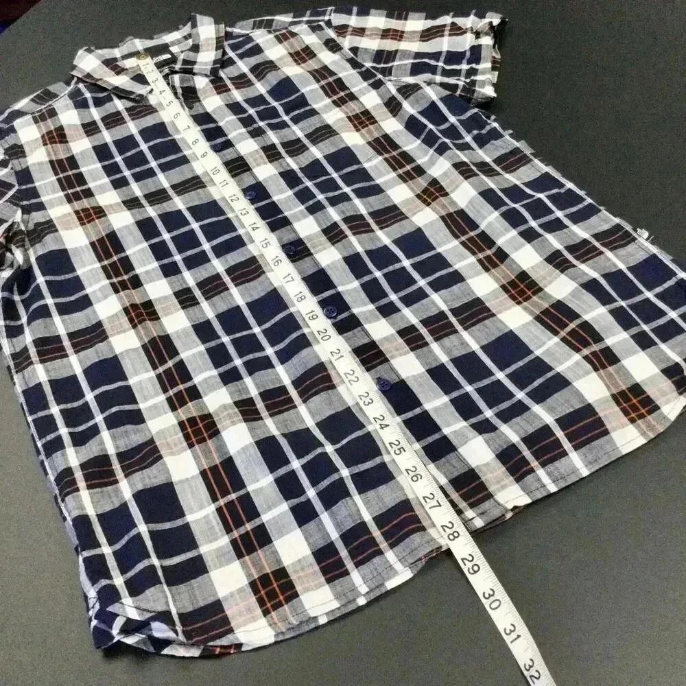The North Face Mens‎ Navy Blue Plaid Short Sleeve Button-Down Shirt Size Medium